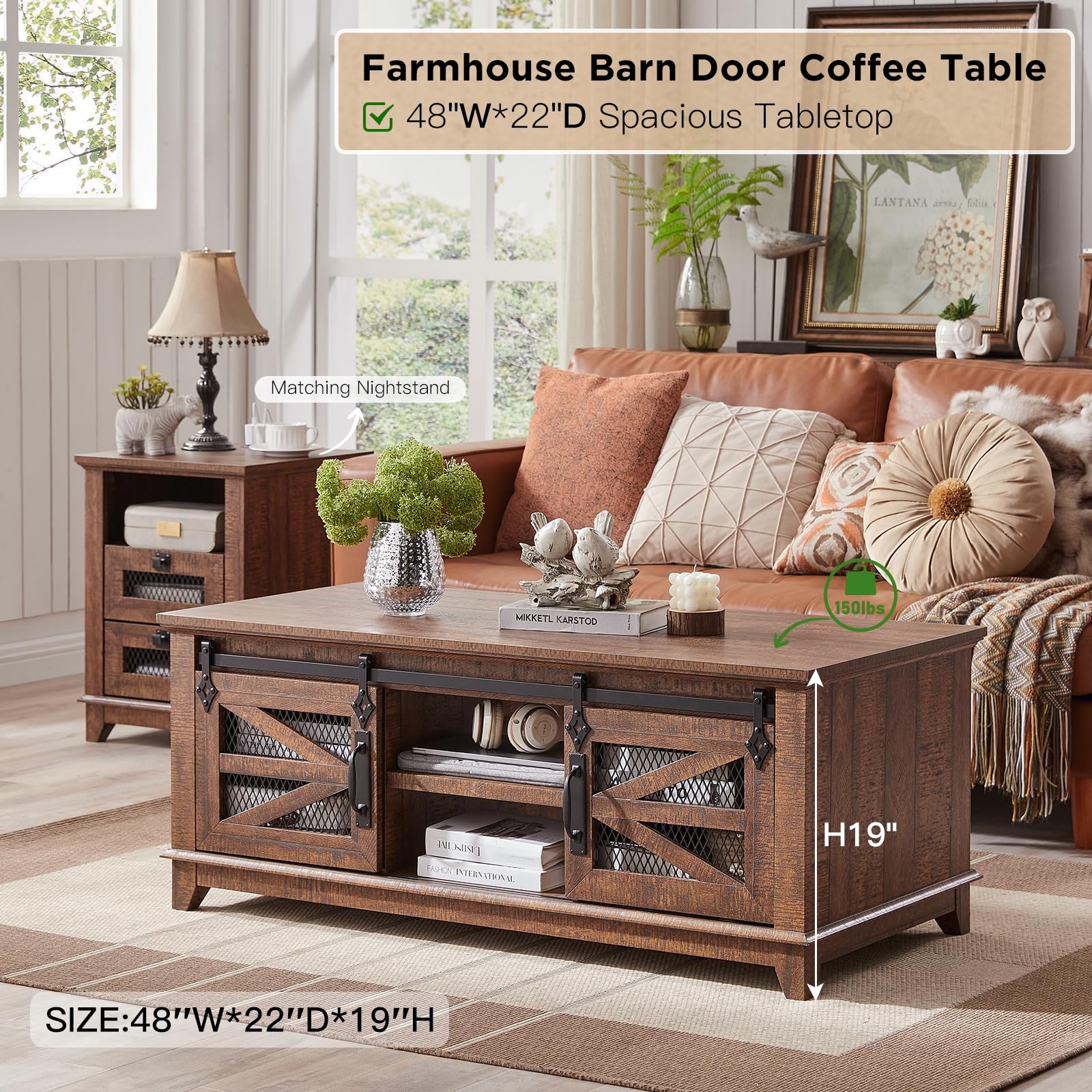 Barn door coffee online table with storage