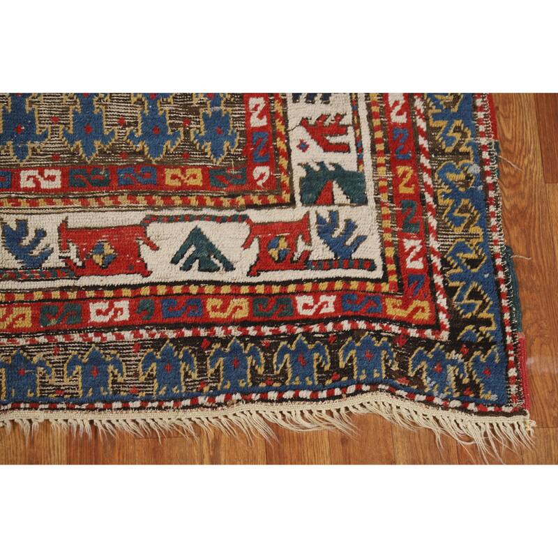 Hand Knotted Oriental 100% Wool Carpet Traditional Geometric Red Kazak Area Rug - 8' 0'' X 4' 9''