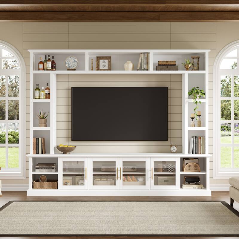 Entertainment Center Wall Unit for TVs up to 80", All-in-One Modern TV Stand with Bookshelves
