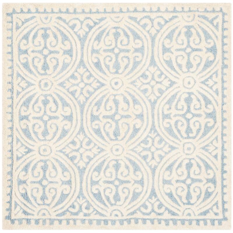 SAFAVIEH Handmade Cambridge Elske Modern Moroccan Wool Area Rug - 4' Square - Light Blue/Ivory