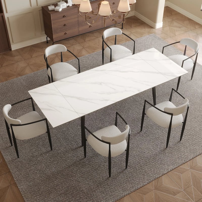 94.48" Rectangular Extendable Sintered Stone Dining Table