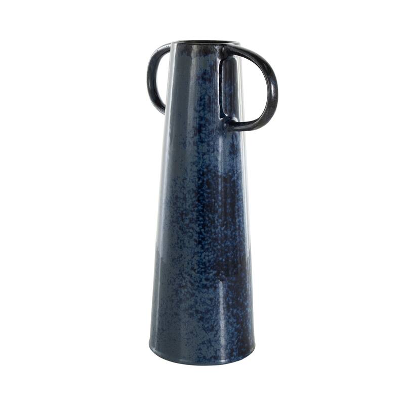 Dark Blue Ceramic Textured Cone Decorative Vase with Curved Handles