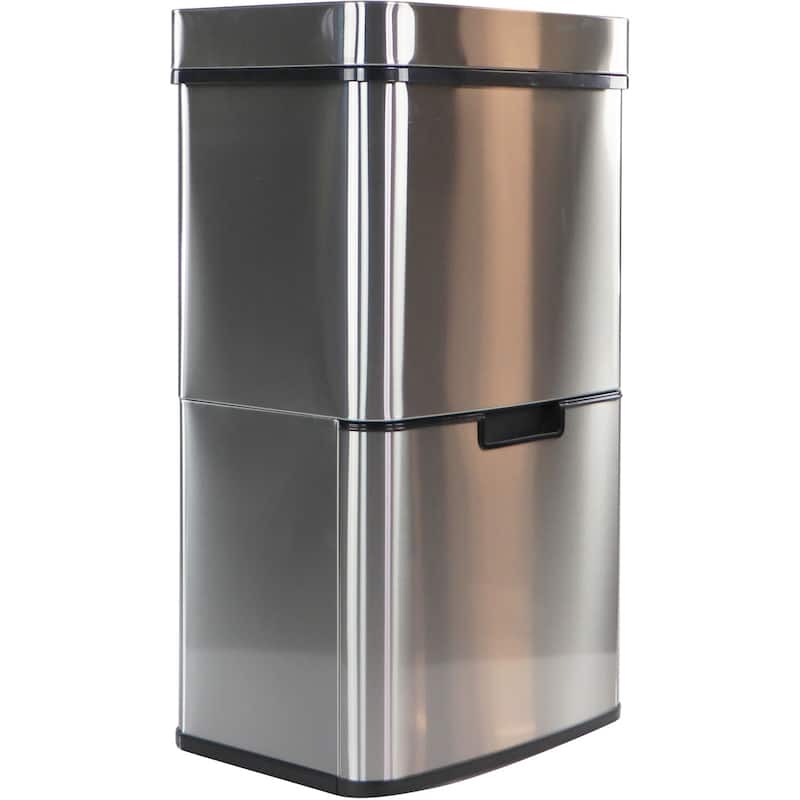 Hanover 62-Liter / 16.4-Gallon Trash Can with Dual Bins and Sensor Lid in Stainless Steel