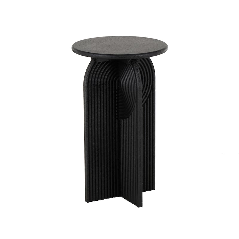 Wood Geometric Sandstone Carved Art Deco Arched Pedestal Accent Table - Set of 2 Black - Roche River Decor