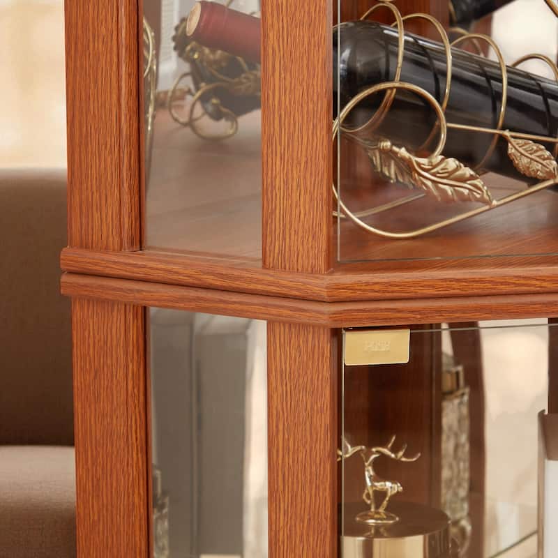 Lighted Corner Curio Cabinet with Glass Doors, Adjustable Shelves & Mirrored Back, Elegant Display Case for Wine
