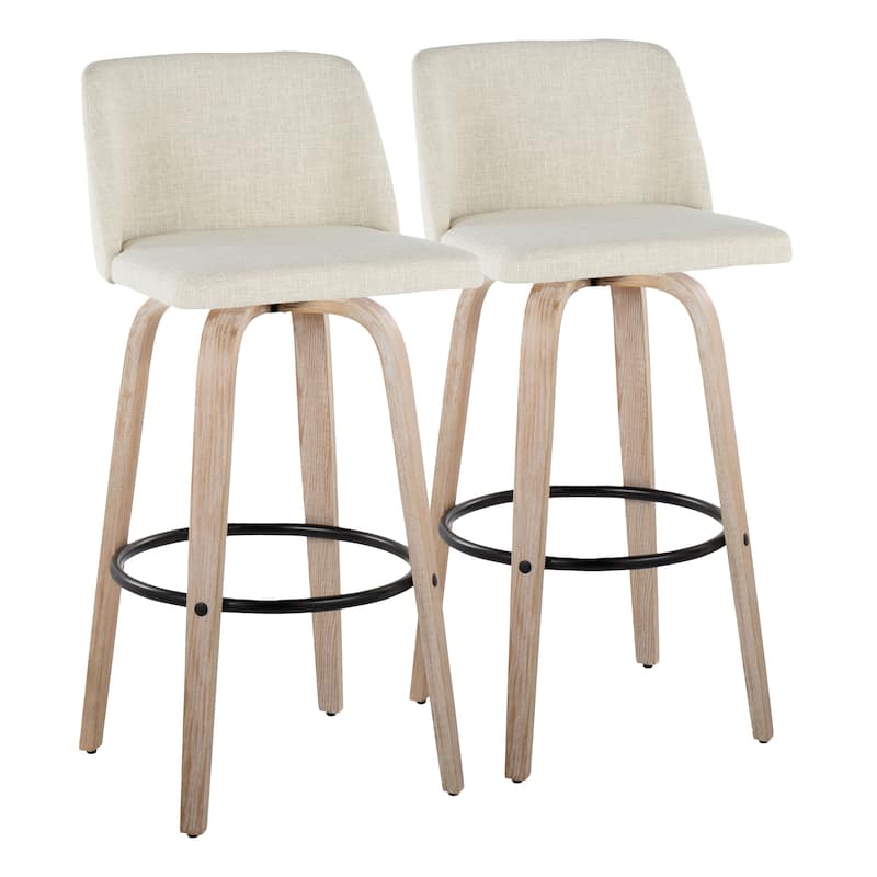 The Gray Barn Vallberga 30" Fixed-Height Bar Stool with White Washed Wood Base (Set of 2)