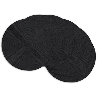 Braided Round Outdoor Placemats - 14.75" - Black - Set of 6