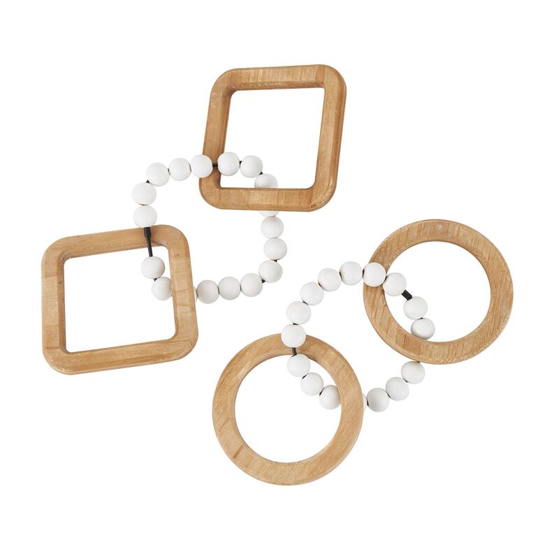 Wood Chain Geometric 3 Link Sculpture with White Beaded Accents - Set of 2 Brown - Roche River Decor - 6"W x 14"L x 2"H