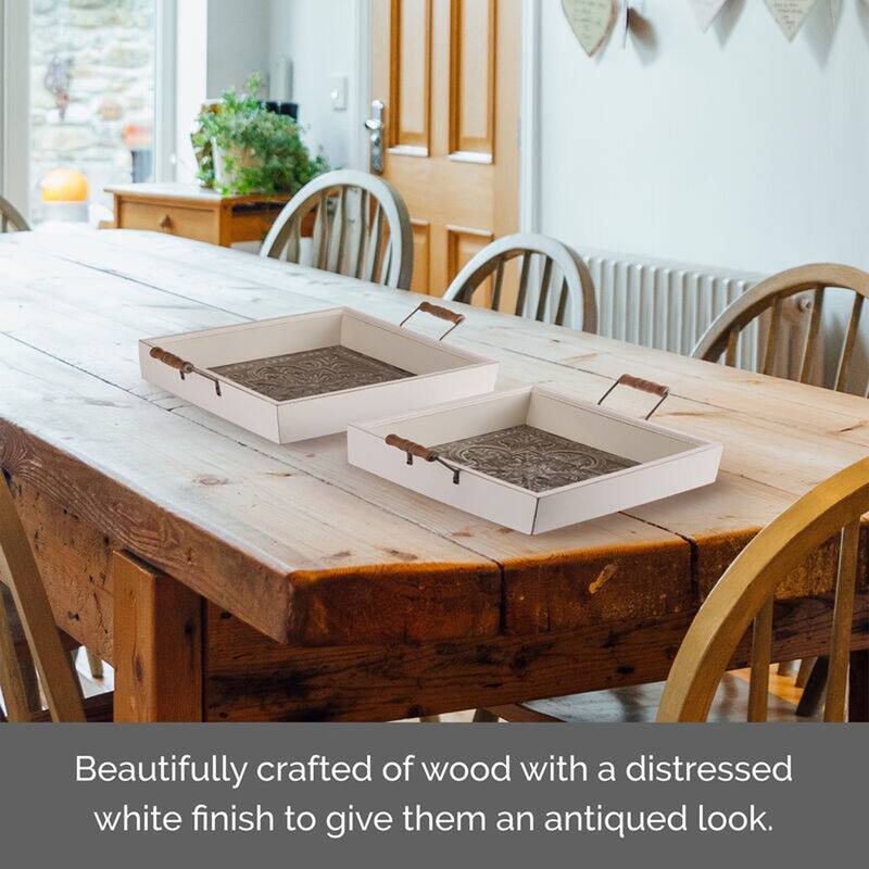 Elements Set of 2 Wood and Pressed Tin Trays