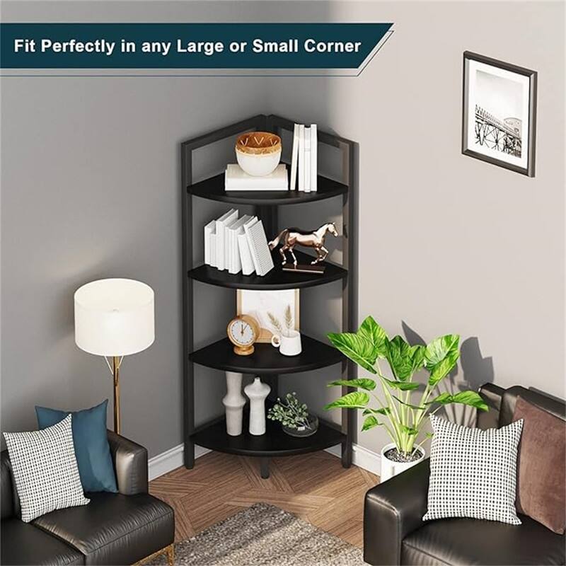 Corner Bookshelf 4 Tier Stand - 25.1"D x 16.9"W x 51"H