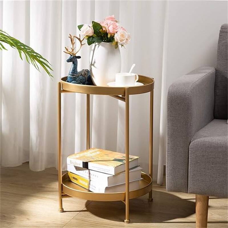 Round Metal End Side Table - Gold