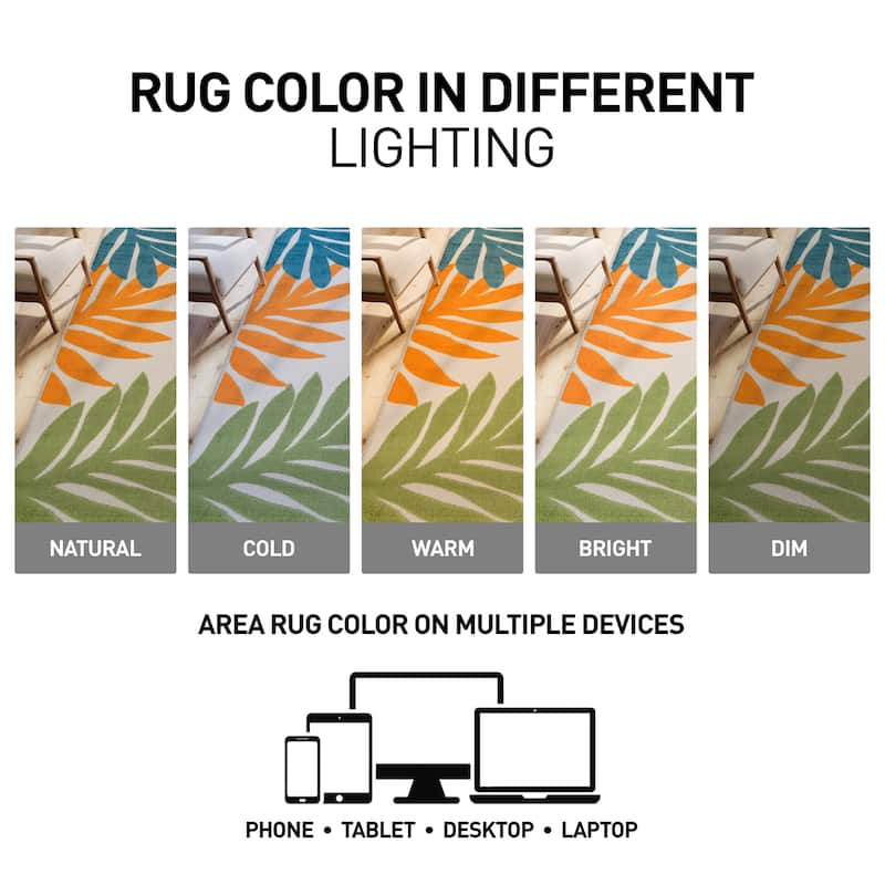 World Rug Gallery Indoor/Outdoor High-Low Textured Area Rug, Palm Easy-Clean Patio Rug