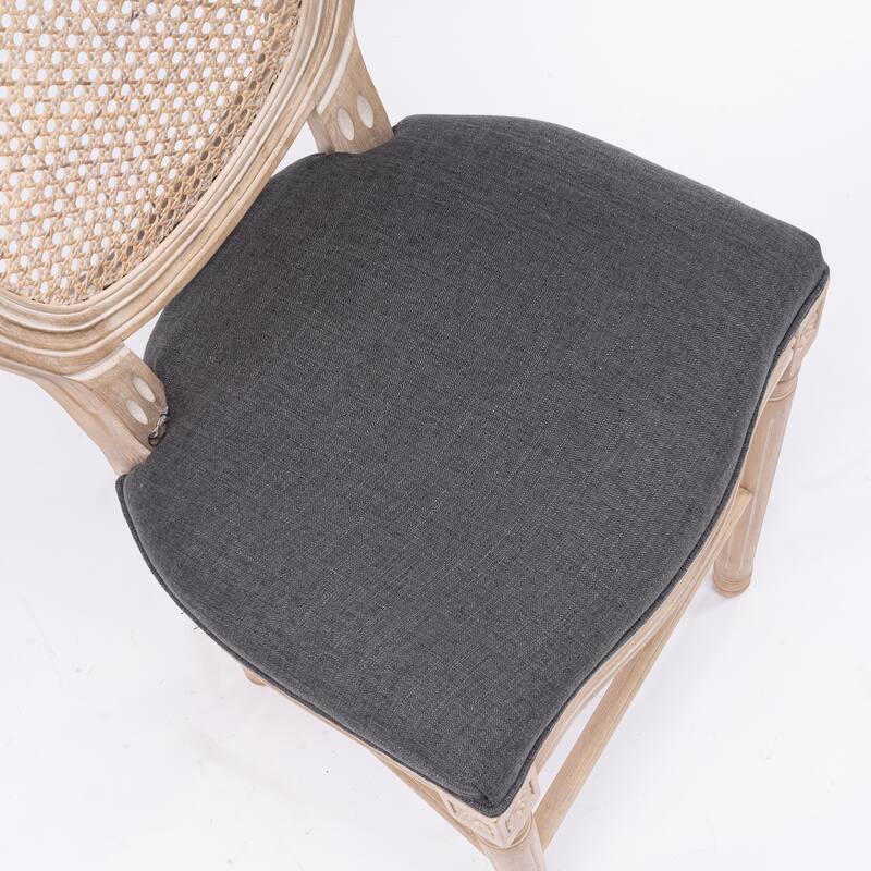 French Country Wooden Barstools Rattan Back With Upholstered Seating Set of 2