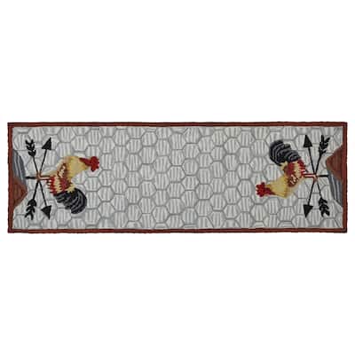 Park Designs Break Of Day Red Rooster Hooked Rug Runner 2ft x 6ft - 2'x6'