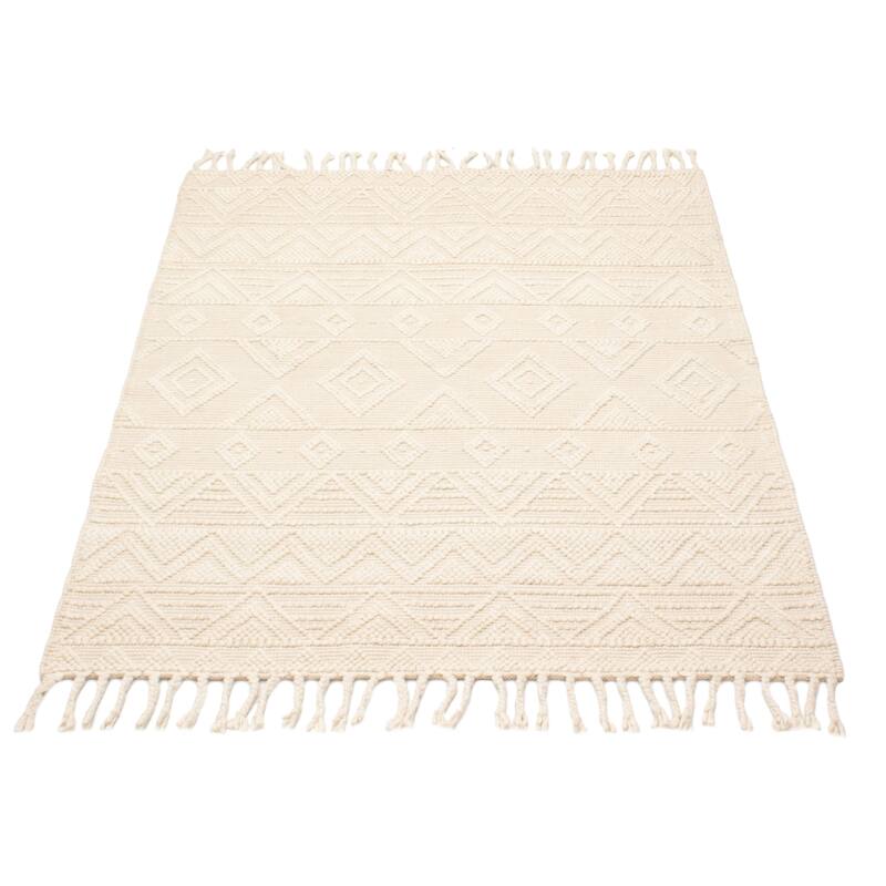ECARPETGALLERY Braid weave Sienna Cream Wool Rug - 5'0 x 6'10
