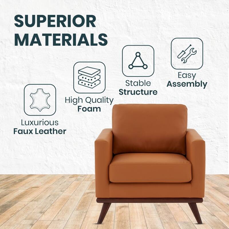 Chester Modern Sofa Leather Or Mesh Accent Side Armchair with Solid Birch Wood Frame Couch for Living Room, Bedroom, Lounge