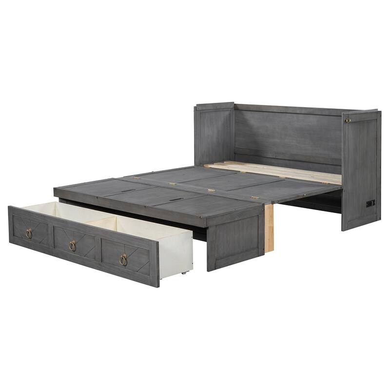 Space-Saving Queen Murphy Bed with Built-in USB Charging, Large Storage Drawer & Dual Finish Options