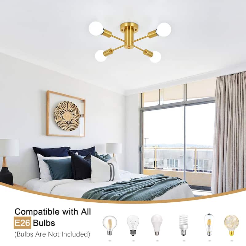 4-Light Industrial Semi Flush Mount Ceiling Light for Kitchen Dining Room Bedroom Study Living Room - N/A