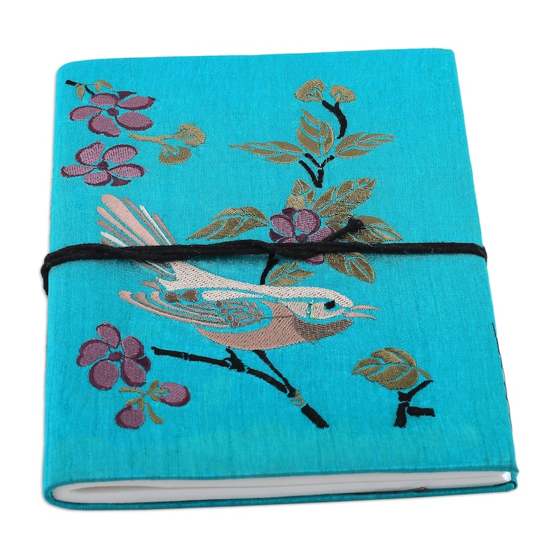 Novica Handmade Joyous Chant Rayon Embroidered Journal