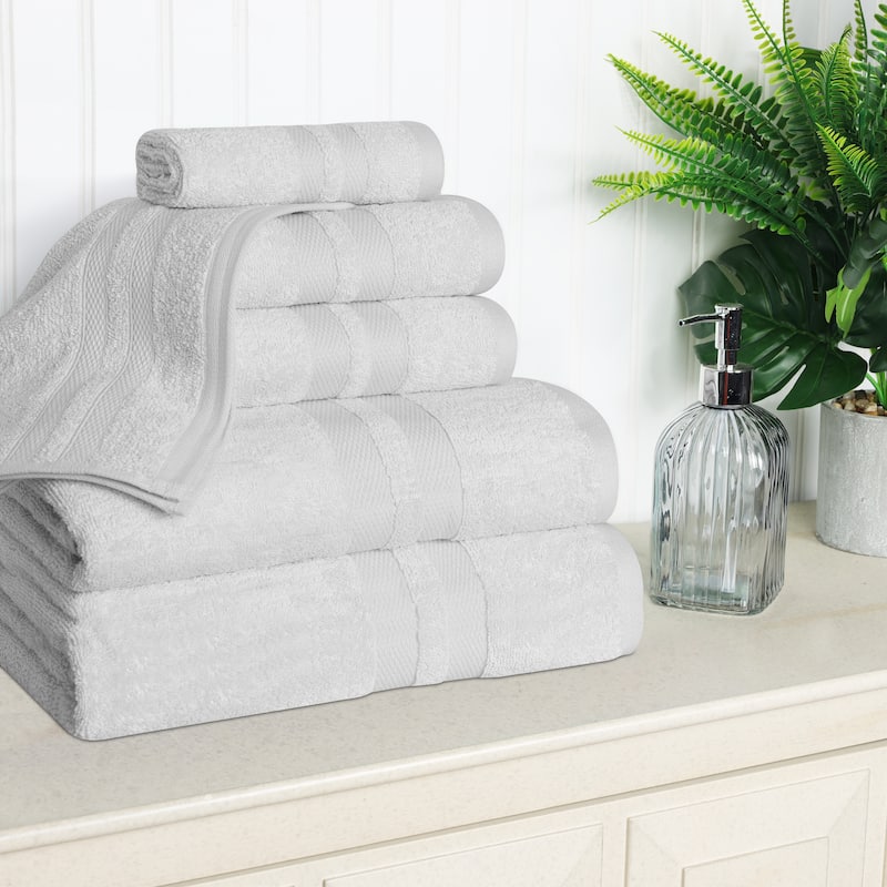 Superior Cotton Quick-Drying 6 Piece Highly Absorbent Towel Set - Silver