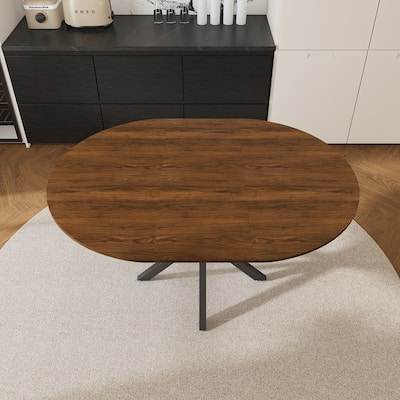 Expandable Round Dining Table - 42" to 58", 6-Person, Carbon Steel Base, Wood Veneer‌