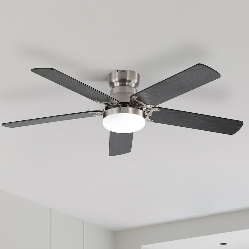 42“/52"/60"/48" Noiseless Walnut Wood Ceiling Fan with Remote Control, Integrated Light Optional - 42"-Silver and Black & Brown Two-Sided Blades