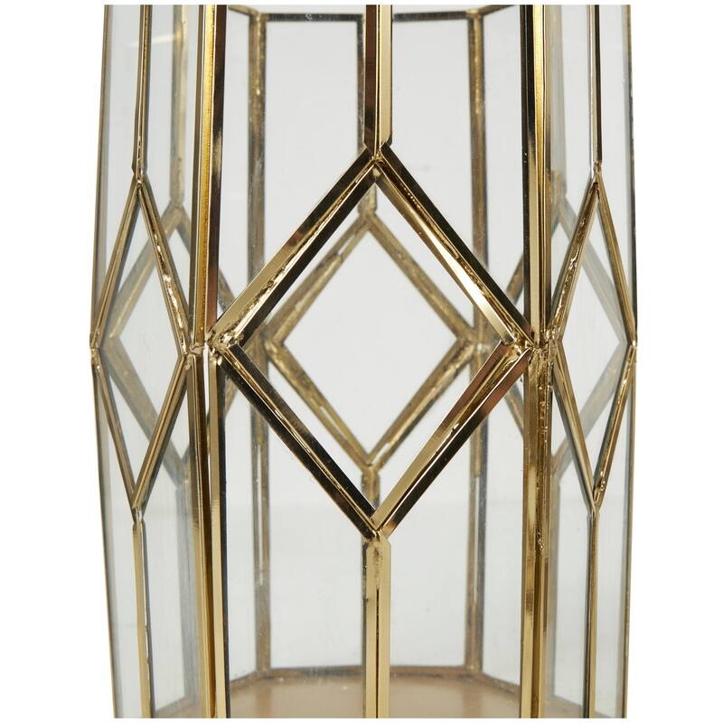 Metal Geometric Diamond Patterned Hexagon Indoor Outdoor Candle Lantern - Set of 3 Gold - CosmoLiving by Cosmopolitan
