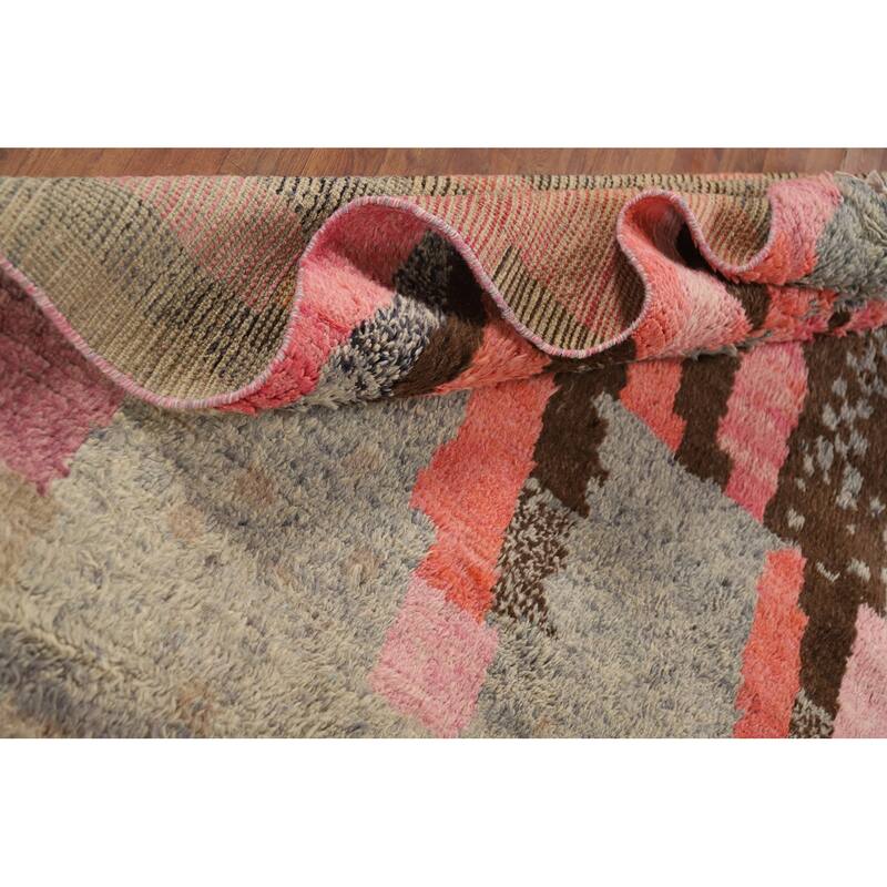Plush Moroccan Oriental Area Rug Handmade Grey Wool Carpet - 7'10" x 10'4"