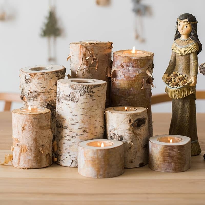 RusticReach Birch Wood Candle Holder Tea Light Holder in Various Sizes