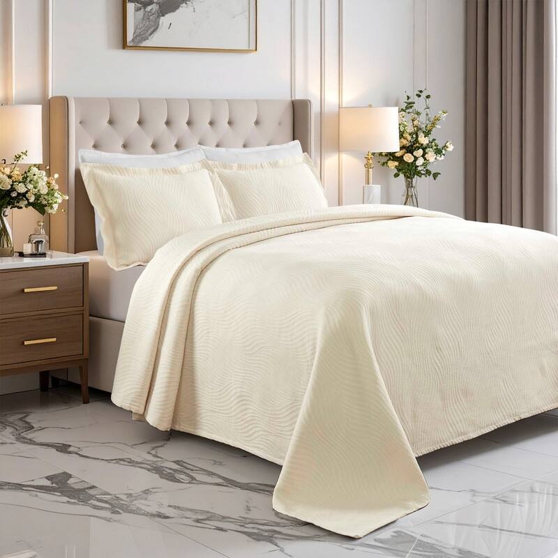 Superior Cascade Cotton Decorative Bedspread Set - Ivory - Twin