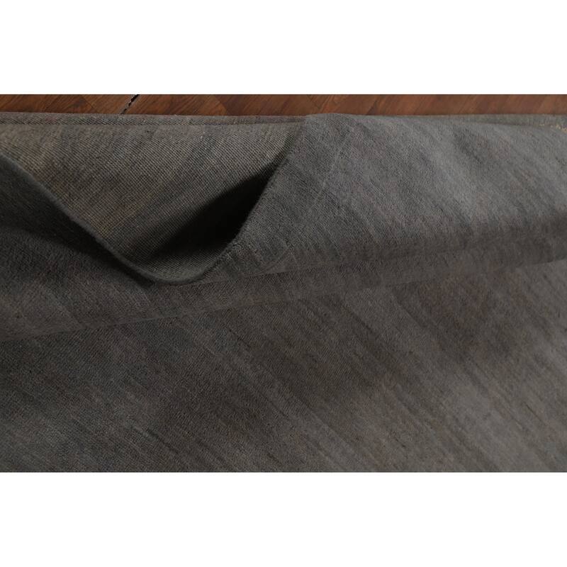 Solid Gray Gabbeh Oriental Area Rug Hand-Knotted Wool Carpet - 6'8" x 9'10"