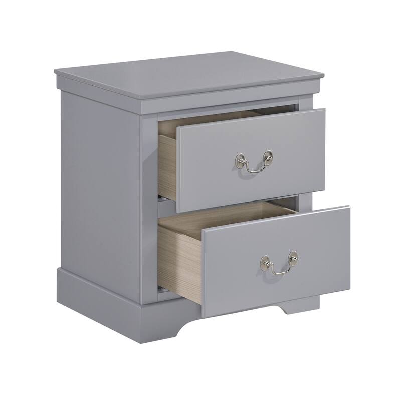 Traditional Gray Wooden Nightstand with 2 Drawers