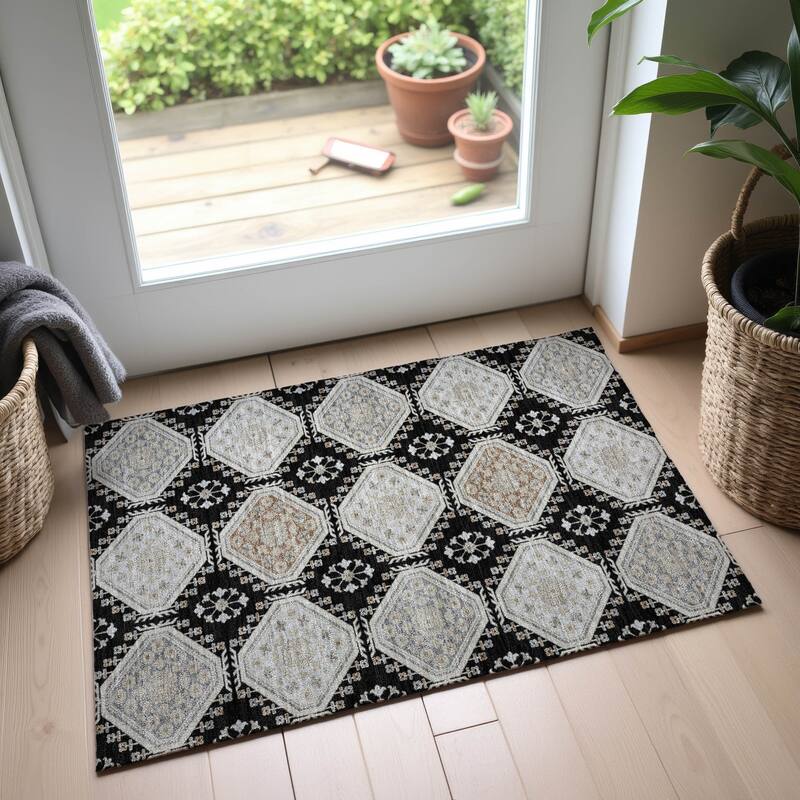 Premium Washable Super Soft Global Modern Mayfield Rug - Black - 1'8" x 2'6"