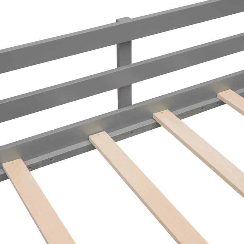 Twin size Loft bed Wood bed with Two Storage Boxes - Gray