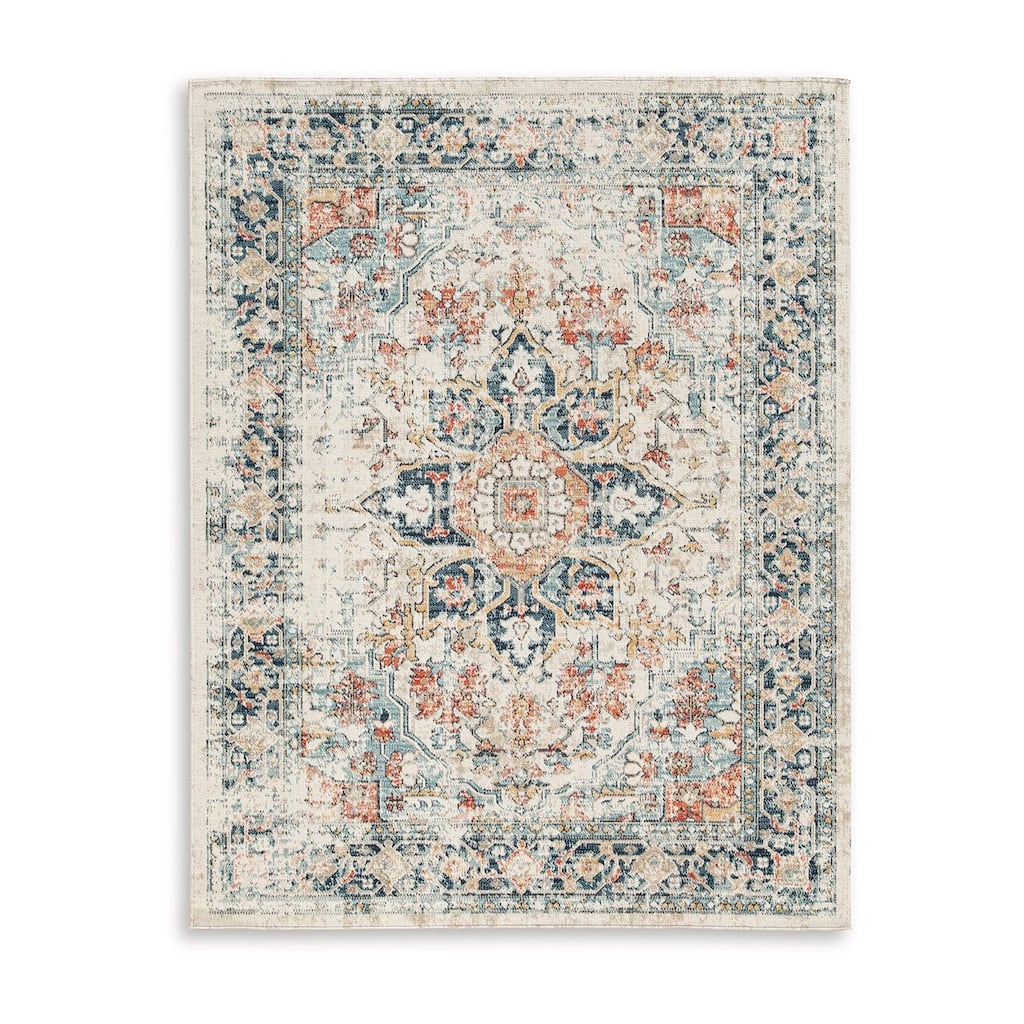 Jerry 8 x 10 Area Rug, Indoor Outdoor, Medallion, Polyester, Ivory Orange - 8 x 10