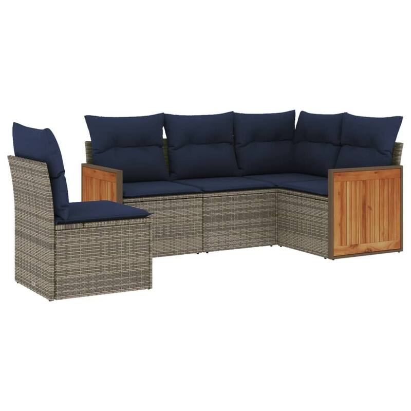 vidaXL 5/6 Piece Patio Sofa Set with Cushions Black/Gray Poly Rattan - 24.4 x 24.4 x 27.2