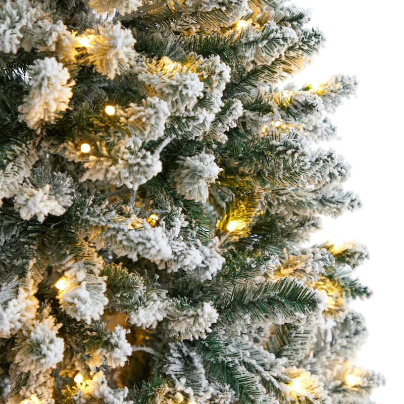 6ft Slim Artificial Christmas Tree with Lights - Winter Fir Tree, Prelit Holiday Decor, Realistic Flocked Tree - Green - 72