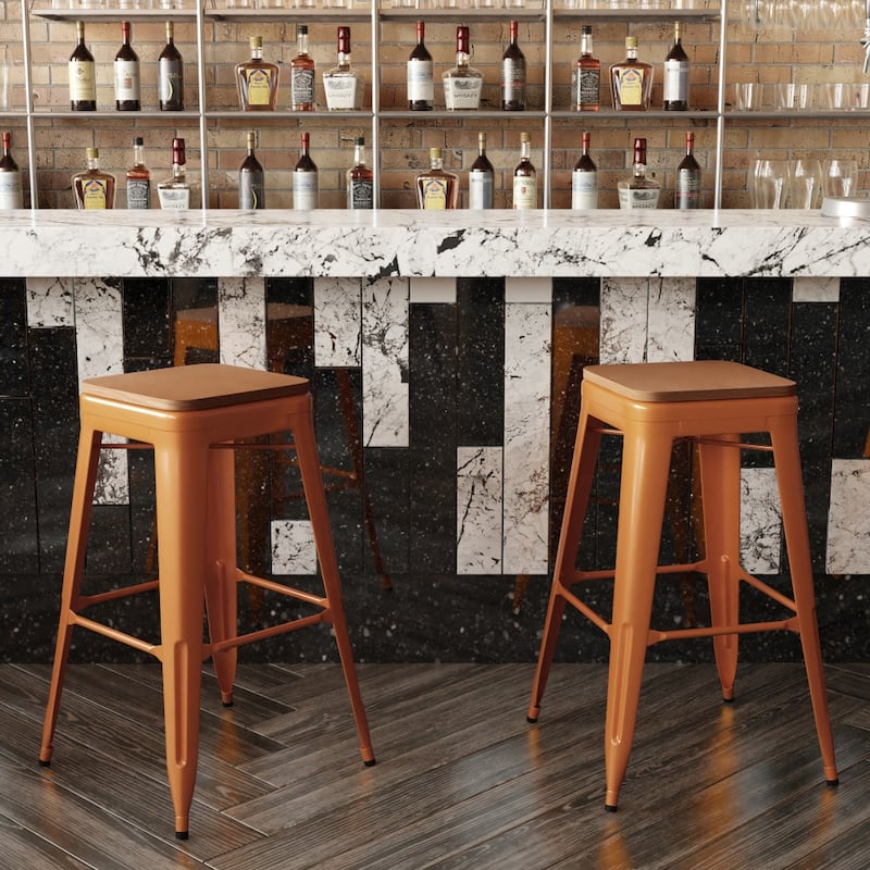 Indoor/Outdoor Backless Bar Stool with Poly Resin Seat