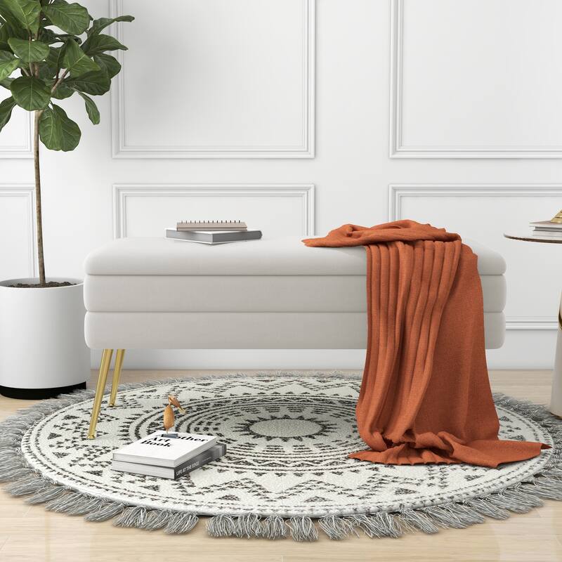 Velvet Storage Ottoman Bench with Metal Legs