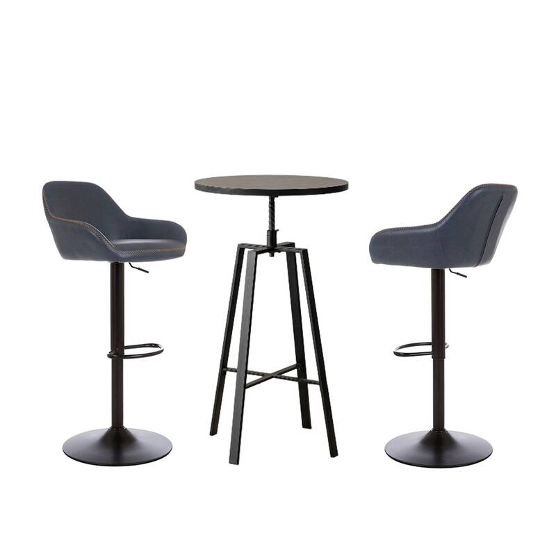 Glitzhome Set of 3 Height Adjustable Swivel Pub Table Bar Stools Set for Kichen Dining