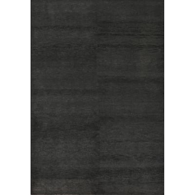 Hand Knotted Oriental 100% Wool Carpet Modern Solid Greys & Charcoal Gabbeh Area Rug - 9' 0'' X 6' 1''