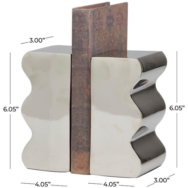 Silver Aluminum Metal Wave Inspired Decorative Bookends (Set of 2)