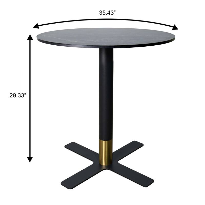 Vail Round Dining Table with 36 in. MDF Tabletop in Black Stainless Steel Cross Legs with Gold Accent Base Kitchen Table