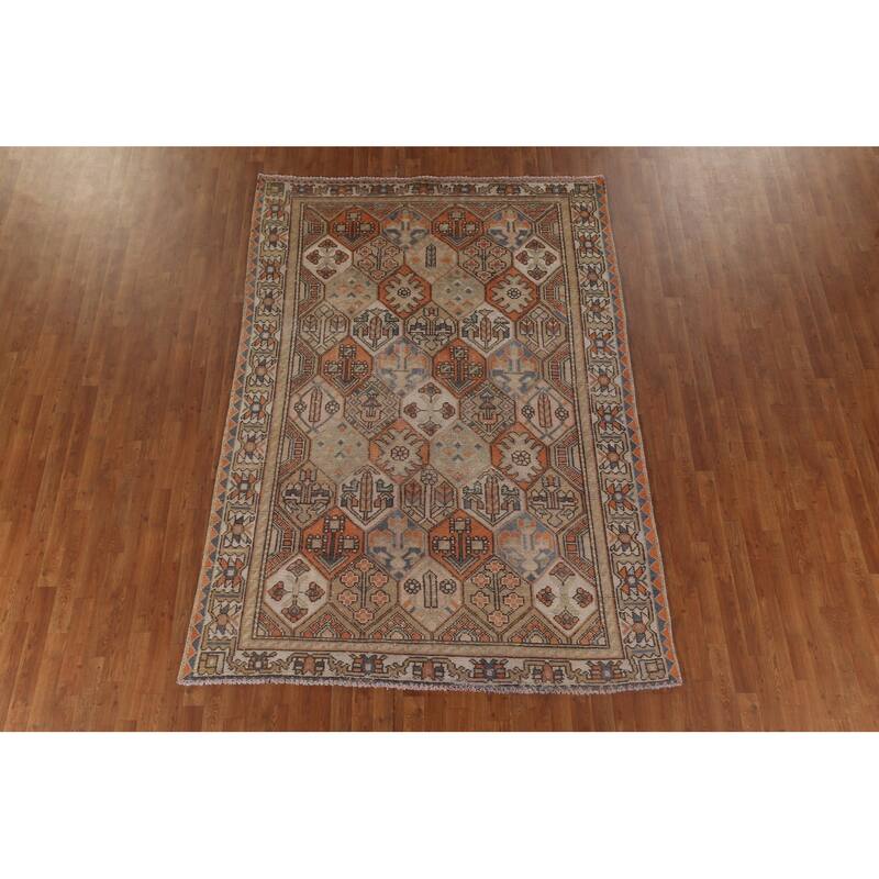 Orange Bakhtiari Persian Vintage Area Rug Handmade Wool Carpet - 6'4" x 9'3"