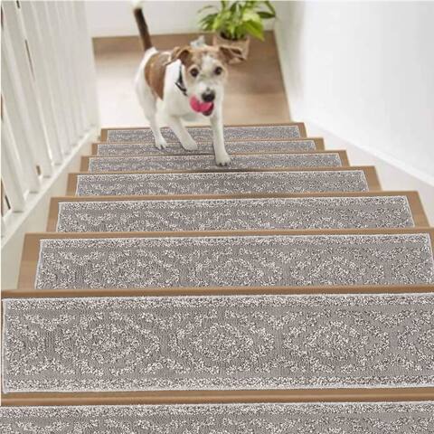 The Sofia Rugs Stair Carpets for Wooden Steps - Machine Washable Carpet , Gray Indoor Stair Rails With Non-Slip Rubber Backing