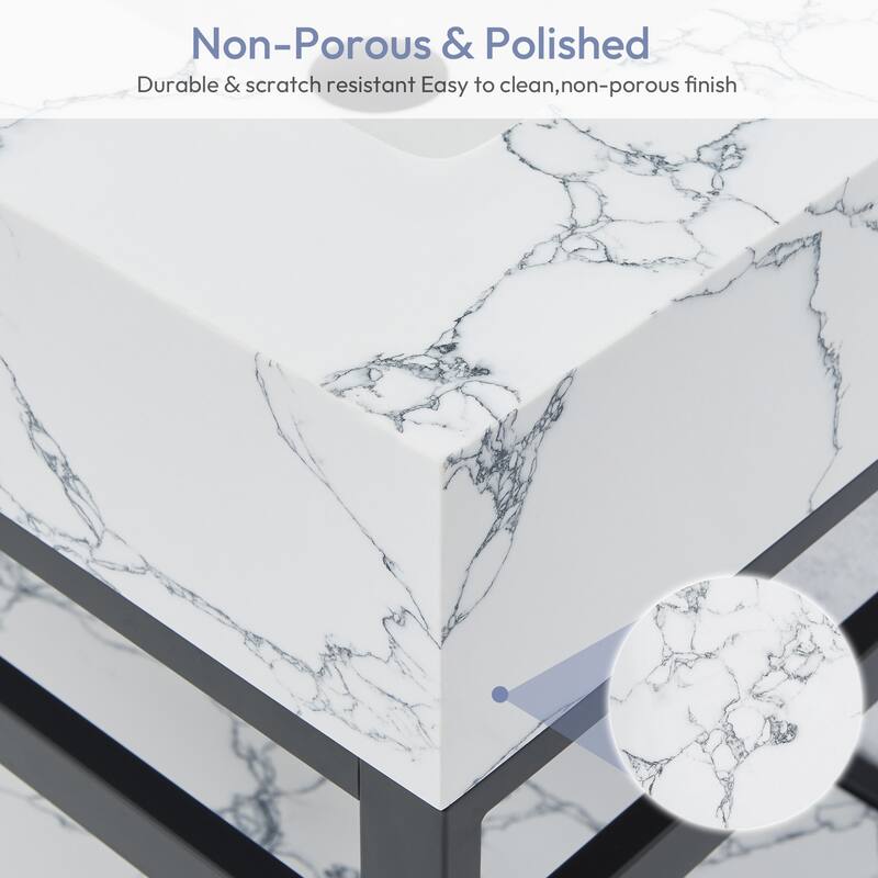 Ecija Bath Vanity, Metal Support with Composite Stone Top and Mirror
