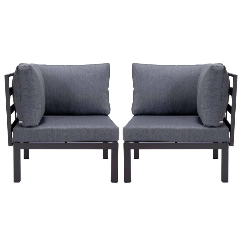 LeisureMod Hamilton 2-Piece Modern Corner Lounge Chair Loveseat - Polyester Upholstered Sofa for Patio Garden Porch Backyard - Charcoal Blue