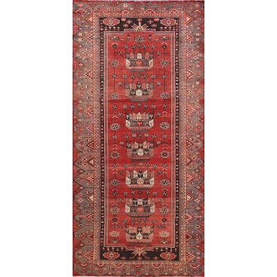 Geometric Hamedan Persian Vintage Runner Rug Hand-Knotted Wool Carpet - 3'9"x 9'5"