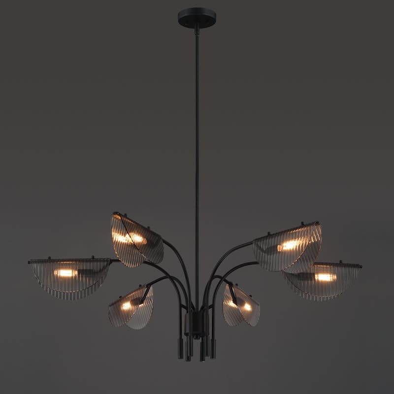 Acroma - 6 Light Black Steel & Glass Dimmable Linear Chandelier