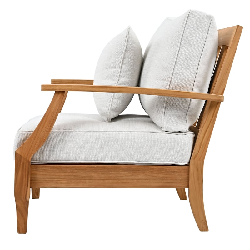 SAFAVIEH Couture Freida Wood Patio Arm Chair - 31.4" W x 35.6" L x 32.6" H - 31"W x 36"D x 33"H